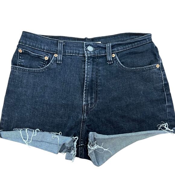 Levi's Black Denim Shorts High Rise Womens Size 30 Distressed Hem - Picture 1 of 8